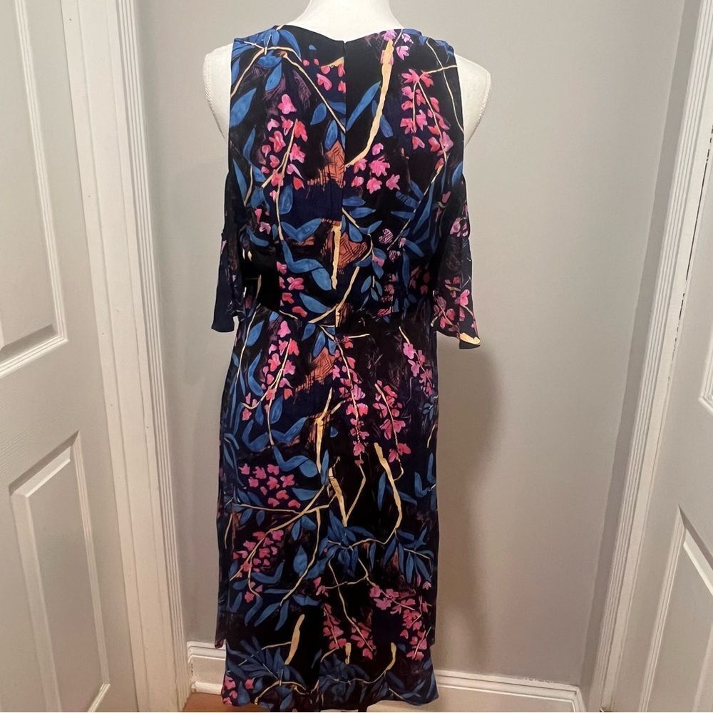 NWOT Anthropologie MAEVE Elia Cold Shoulder midi Dress In Navy Motif size US 8 - Picture 9 of 9
